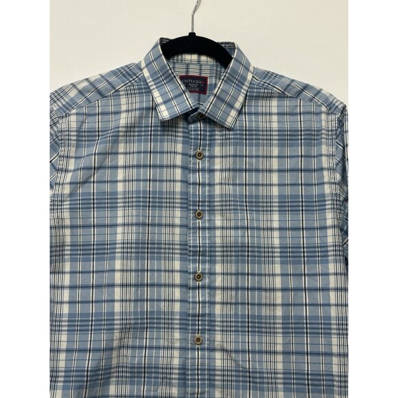 Untuckit Button Down Shirt Mens Medium Blue White Plaid Cotton Flannel - Picture 3 of 12
